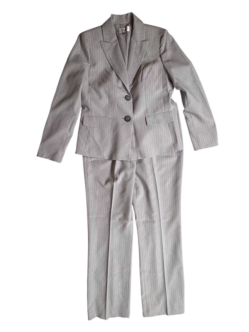 Le Suit Light Gray Pinstripe Women's Two-Button pant Suit size 10 EUC